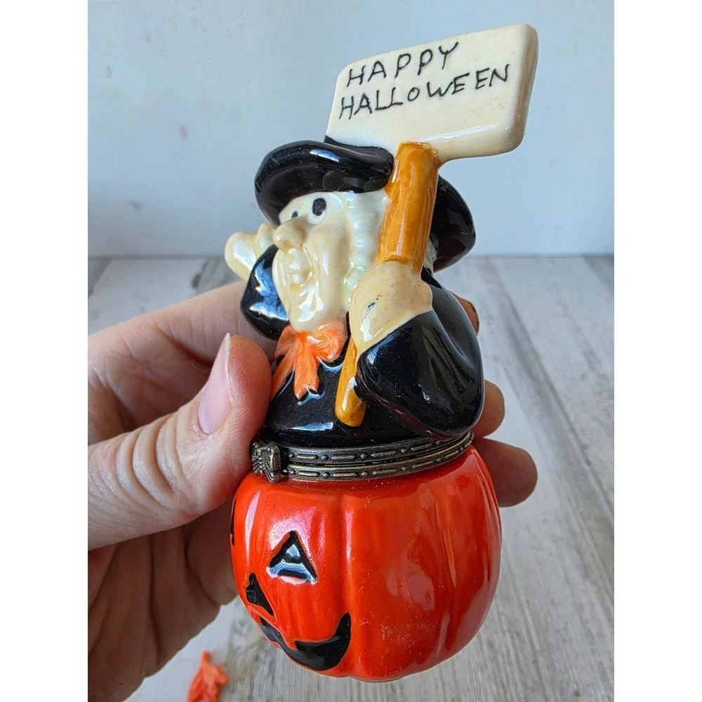 Vintage Greenbrier witch pumpkin trinket box Halloween village‎ decor Jack